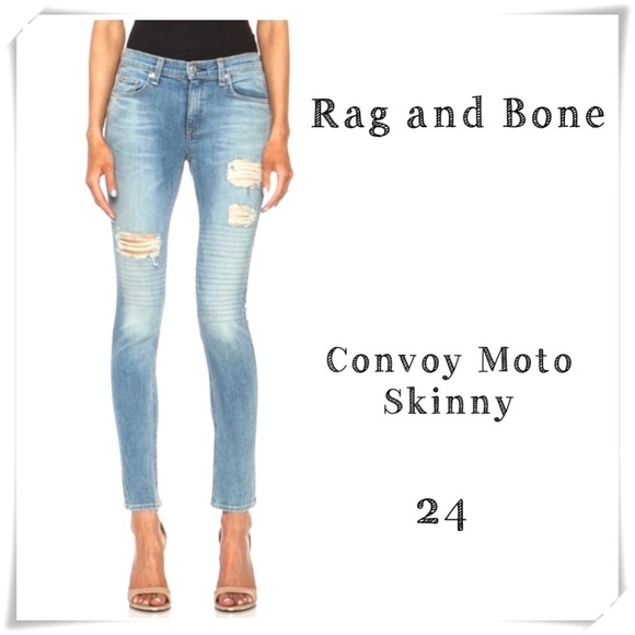 RAG & Bone Convoy Moto Ripped Distressed Skinny Jeans in light Washed - Picture 1 of 9